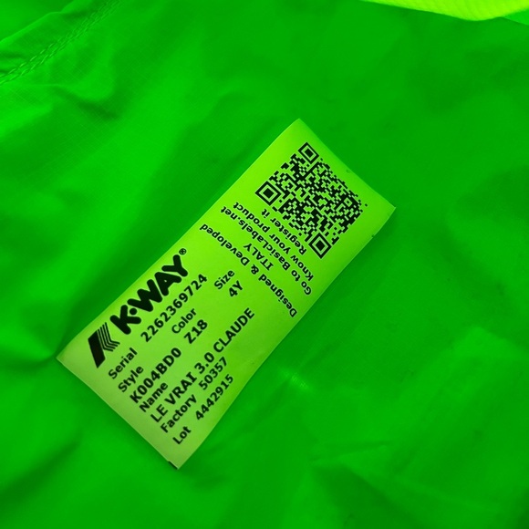 Kids K-Way Rain Jacket Neon Green Packable Size 4 Years - Picture 3 of 15